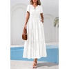 image:imagePRETTYGARDEN Womens Maxi Dress 2026 Floral Summer Spring Embroidered Boho Short Sleeve V Neck A Line Wedding Guest DressesWhite