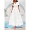 image:imagePRETTYGARDEN Womens Maxi Dress 2026 Floral Summer Spring Embroidered Boho Short Sleeve V Neck A Line Wedding Guest DressesWhite