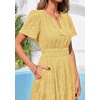 image:imagePRETTYGARDEN Womens Maxi Dress 2026 Floral Summer Spring Embroidered Boho Short Sleeve V Neck A Line Wedding Guest DressesYellow