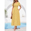 image:imagePRETTYGARDEN Womens Maxi Dress 2026 Floral Summer Spring Embroidered Boho Short Sleeve V Neck A Line Wedding Guest DressesYellow