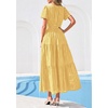 image:imagePRETTYGARDEN Womens Maxi Dress 2026 Floral Summer Spring Embroidered Boho Short Sleeve V Neck A Line Wedding Guest DressesYellow
