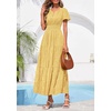 image:imagePRETTYGARDEN Womens Maxi Dress 2026 Floral Summer Spring Embroidered Boho Short Sleeve V Neck A Line Wedding Guest DressesYellow