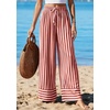 image:imagePRETTYGARDEN Womens Palazzo Pants 2026 Summer Striped Wide Leg Trousers Elastic Waist Flowy Lounge Pant PocketsStriped Brick Red
