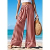 image:imagePRETTYGARDEN Womens Palazzo Pants 2026 Summer Striped Wide Leg Trousers Elastic Waist Flowy Lounge Pant PocketsStriped Brick Red
