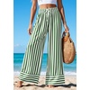 image:imagePRETTYGARDEN Womens Palazzo Pants 2026 Summer Striped Wide Leg Trousers Elastic Waist Flowy Lounge Pant PocketsStriped Green White