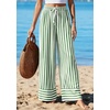 image:imagePRETTYGARDEN Womens Palazzo Pants 2026 Summer Striped Wide Leg Trousers Elastic Waist Flowy Lounge Pant PocketsStriped Green White