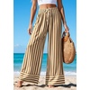 image:imagePRETTYGARDEN Womens Palazzo Pants 2026 Summer Striped Wide Leg Trousers Elastic Waist Flowy Lounge Pant PocketsStriped Khaki