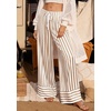 image:imagePRETTYGARDEN Womens Palazzo Pants 2026 Summer Striped Wide Leg Trousers Elastic Waist Flowy Lounge Pant PocketsStriped Khaki White