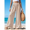 image:imagePRETTYGARDEN Womens Palazzo Pants 2026 Summer Striped Wide Leg Trousers Elastic Waist Flowy Lounge Pant PocketsStriped Khaki White