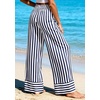 image:imagePRETTYGARDEN Womens Palazzo Pants 2026 Summer Striped Wide Leg Trousers Elastic Waist Flowy Lounge Pant PocketsStriped Navy White