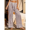 image:imagePRETTYGARDEN Womens Palazzo Pants 2026 Summer Striped Wide Leg Trousers Elastic Waist Flowy Lounge Pant PocketsStriped White Brown