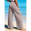 image:imagePRETTYGARDEN Womens Palazzo Pants 2026 Summer Striped Wide Leg Trousers Elastic Waist Flowy Lounge Pant PocketsStriped White Brown