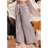 image:imagePRETTYGARDEN Womens Palazzo Pants 2026 Summer Striped Wide Leg Trousers Elastic Waist Flowy Lounge Pant PocketsStriped White Brown