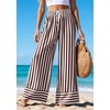image:imagePRETTYGARDEN Womens Palazzo Pants 2026 Summer Striped Wide Leg Trousers Elastic Waist Flowy Lounge Pant PocketsStriped White Brown