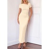 image:imagePRETTYGARDEN Womens Ruched Maxi Dress 2026 Summer Short Sleeve Asymmetric Neck Back Slit Bodycon Cocktail Party Long DressesBeige