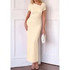 image:imagePRETTYGARDEN Womens Ruched Maxi Dress 2026 Summer Short Sleeve Asymmetric Neck Back Slit Bodycon Cocktail Party Long DressesBeige