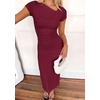image:imagePRETTYGARDEN Womens Ruched Maxi Dress 2026 Summer Short Sleeve Asymmetric Neck Back Slit Bodycon Cocktail Party Long DressesBurgundy
