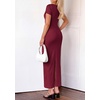 image:imagePRETTYGARDEN Womens Ruched Maxi Dress 2026 Summer Short Sleeve Asymmetric Neck Back Slit Bodycon Cocktail Party Long DressesBurgundy