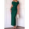 image:imagePRETTYGARDEN Womens Ruched Maxi Dress 2026 Summer Short Sleeve Asymmetric Neck Back Slit Bodycon Cocktail Party Long DressesDark Green