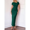 image:imagePRETTYGARDEN Womens Ruched Maxi Dress 2026 Summer Short Sleeve Asymmetric Neck Back Slit Bodycon Cocktail Party Long DressesDark Green