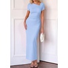 image:imagePRETTYGARDEN Womens Ruched Maxi Dress 2026 Summer Short Sleeve Asymmetric Neck Back Slit Bodycon Cocktail Party Long DressesLight Blue