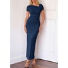 image:imagePRETTYGARDEN Womens Ruched Maxi Dress 2026 Summer Short Sleeve Asymmetric Neck Back Slit Bodycon Cocktail Party Long DressesNavy Blue