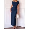 image:imagePRETTYGARDEN Womens Ruched Maxi Dress 2026 Summer Short Sleeve Asymmetric Neck Back Slit Bodycon Cocktail Party Long DressesNavy Blue