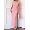 image:imagePRETTYGARDEN Womens Ruched Maxi Dress 2026 Summer Short Sleeve Asymmetric Neck Back Slit Bodycon Cocktail Party Long DressesPink