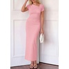 image:imagePRETTYGARDEN Womens Ruched Maxi Dress 2026 Summer Short Sleeve Asymmetric Neck Back Slit Bodycon Cocktail Party Long DressesPink