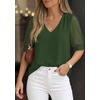 image:imagePRETTYGARDEN Womens Tops Dressy Casual Puff Sleeve Chiffon Blouses V Neck Business Work Shirts 2026 Summer Fashion ClothingArmy Green