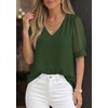 image:imagePRETTYGARDEN Womens Tops Dressy Casual Puff Sleeve Chiffon Blouses V Neck Business Work Shirts 2026 Summer Fashion ClothingArmy Green