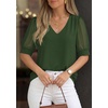 image:imagePRETTYGARDEN Womens Tops Dressy Casual Puff Sleeve Chiffon Blouses V Neck Business Work Shirts 2026 Summer Fashion ClothingArmy Green