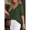 image:imagePRETTYGARDEN Womens Tops Dressy Casual Puff Sleeve Chiffon Blouses V Neck Business Work Shirts 2026 Summer Fashion ClothingArmy Green