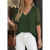 image:imagePRETTYGARDEN Womens Tops Dressy Casual Puff Sleeve Chiffon Blouses V Neck Business Work Shirts 2026 Summer Fashion ClothingArmy Green
