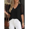 image:imagePRETTYGARDEN Womens Tops Dressy Casual Puff Sleeve Chiffon Blouses V Neck Business Work Shirts 2026 Summer Fashion ClothingBlack