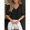 image:imagePRETTYGARDEN Womens Tops Dressy Casual Puff Sleeve Chiffon Blouses V Neck Business Work Shirts 2026 Summer Fashion ClothingBlack