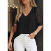 image:imagePRETTYGARDEN Womens Tops Dressy Casual Puff Sleeve Chiffon Blouses V Neck Business Work Shirts 2026 Summer Fashion ClothingBlack