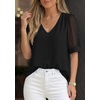 image:imagePRETTYGARDEN Womens Tops Dressy Casual Puff Sleeve Chiffon Blouses V Neck Business Work Shirts 2026 Summer Fashion ClothingBlack