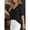 image:imagePRETTYGARDEN Womens Tops Dressy Casual Puff Sleeve Chiffon Blouses V Neck Business Work Shirts 2026 Summer Fashion ClothingBlack