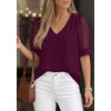 image:imagePRETTYGARDEN Womens Tops Dressy Casual Puff Sleeve Chiffon Blouses V Neck Business Work Shirts 2026 Summer Fashion ClothingBurgundy