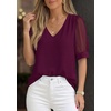 image:imagePRETTYGARDEN Womens Tops Dressy Casual Puff Sleeve Chiffon Blouses V Neck Business Work Shirts 2026 Summer Fashion ClothingBurgundy
