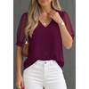 image:imagePRETTYGARDEN Womens Tops Dressy Casual Puff Sleeve Chiffon Blouses V Neck Business Work Shirts 2026 Summer Fashion ClothingBurgundy