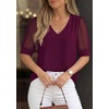 image:imagePRETTYGARDEN Womens Tops Dressy Casual Puff Sleeve Chiffon Blouses V Neck Business Work Shirts 2026 Summer Fashion ClothingBurgundy