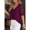 image:imagePRETTYGARDEN Womens Tops Dressy Casual Puff Sleeve Chiffon Blouses V Neck Business Work Shirts 2026 Summer Fashion ClothingBurgundy