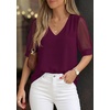 image:imagePRETTYGARDEN Womens Tops Dressy Casual Puff Sleeve Chiffon Blouses V Neck Business Work Shirts 2026 Summer Fashion ClothingBurgundy