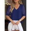 image:imagePRETTYGARDEN Womens Tops Dressy Casual Puff Sleeve Chiffon Blouses V Neck Business Work Shirts 2026 Summer Fashion ClothingDark Blue