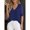 image:imagePRETTYGARDEN Womens Tops Dressy Casual Puff Sleeve Chiffon Blouses V Neck Business Work Shirts 2026 Summer Fashion ClothingDark Blue