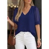 image:imagePRETTYGARDEN Womens Tops Dressy Casual Puff Sleeve Chiffon Blouses V Neck Business Work Shirts 2026 Summer Fashion ClothingDark Blue