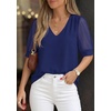 image:imagePRETTYGARDEN Womens Tops Dressy Casual Puff Sleeve Chiffon Blouses V Neck Business Work Shirts 2026 Summer Fashion ClothingDark Blue