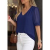 image:imagePRETTYGARDEN Womens Tops Dressy Casual Puff Sleeve Chiffon Blouses V Neck Business Work Shirts 2026 Summer Fashion ClothingDark Blue